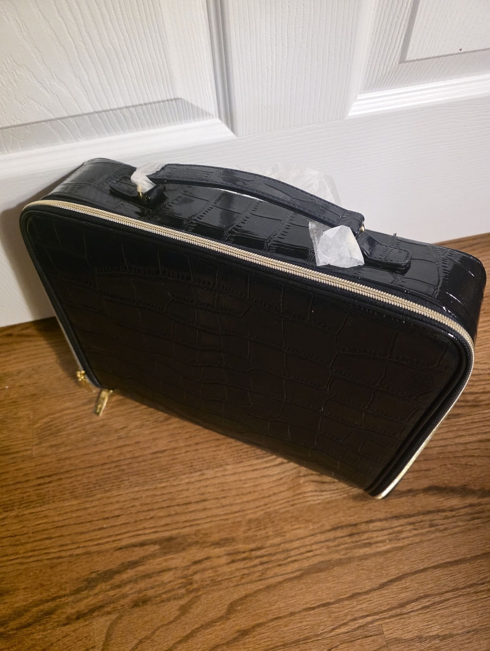 Black Croc-Embossed Womens Cosmetic Travel Case & Red Suede Travel Case